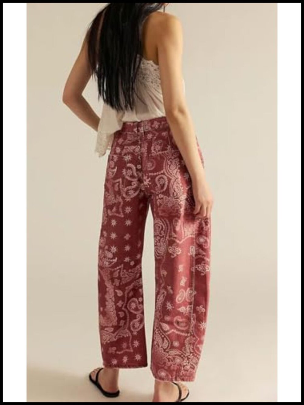 Women's Floral Print Baggy Barrel Jeans Wide Leg Mid Rise Y2k Patchwork Denim - Picture 3 of 6
